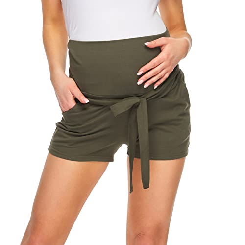 MijaCulture Kurze Umstandsshorts/Umstandshose mit Bauchband für Sommer 1210 (M, Khaki) von MijaCulture