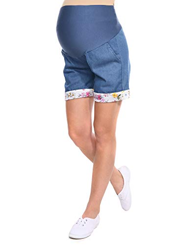 MijaCulture Kurze Umstandsshorts Umstandshose mit Bauchband für Sommer 7149 (M / EU38, Blau) von MijaCulture