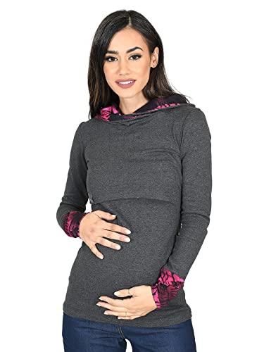 MijaCulture Umstandsmode 2in1 Stillpullover & Umstandspullover Stilltop Stillpulli Neli M007 (L, Graphite / Rosa) von MijaCulture