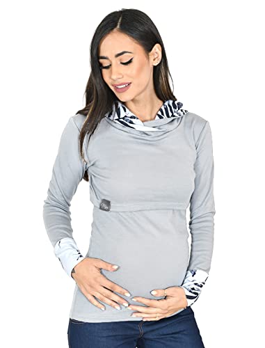 MijaCulture Umstandsmode 2in1 Stillpullover & Umstandspullover Stilltop Stillpulli Neli M007 (M, Grau) von MijaCulture