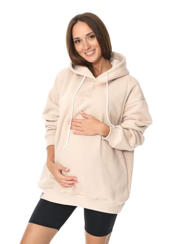 MijaCulture Umstandsmode Oversize 2in1 Stillpullover & Umstandspullover Stilltop Stillpulli Naomi M016 (DE/NL/SE/PL, Alphanumerisch, L, XL, Regular, Regular, Beige) von MijaCulture