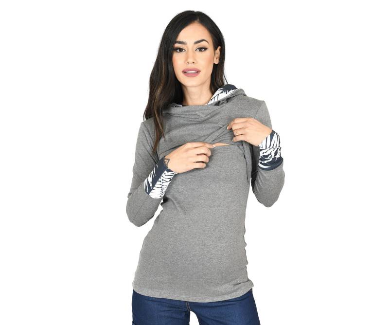 Mijaculture Umstandsmode 2In1 Stillpullover & Umstandspullover Stilltop Stillpulli Neli M007 Dunkelmelange von MijaCulture
