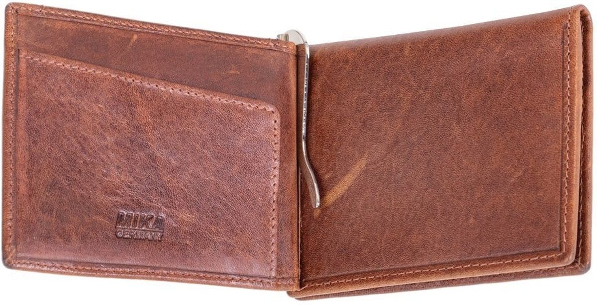 Mika Gürteltasche Geldbörse Querformat mit Geldklammer und RFID Leder 11x8x2,5cm braun von Mika