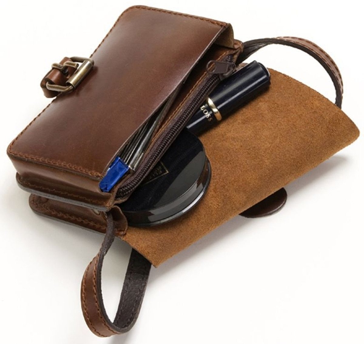 Mika Handtasche Schultertasche Sattelleder 15x5x11cm braun von Mika