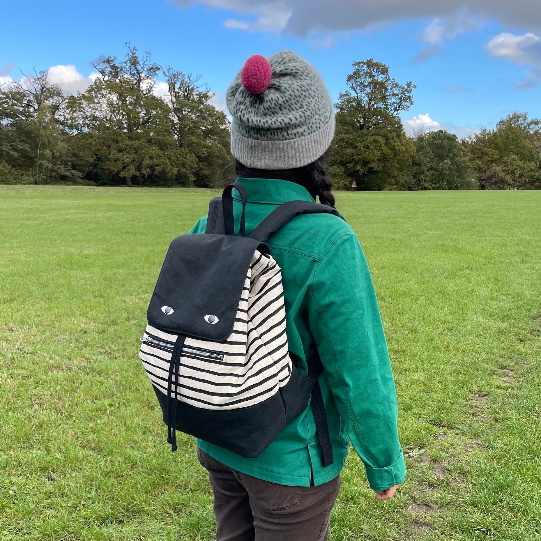 Handgemachte Gestreift Canvas Rucksack Schwarz Color Block Rucksack Handgemachte Gestreift Canvas Rucksack Schwarz Color Block Rucksack von MikaBonBon