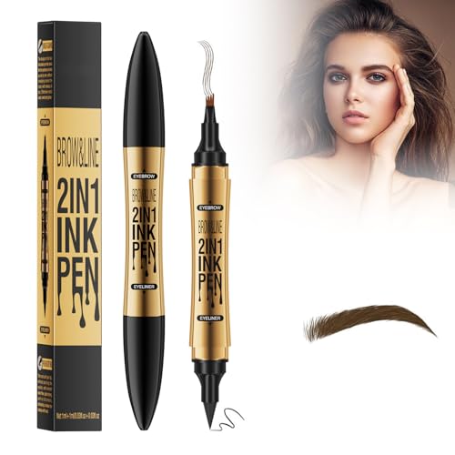 Mikabila Augenbrauenstift mit zwei Enden, Microblading Augenbrauenstift,2-in-1 Wasserfester Augenbrauenstrich und flüssiger Brauenstift mit vier Spitzen,für Natürlich Aussehende (Light Brown) von Mikabila