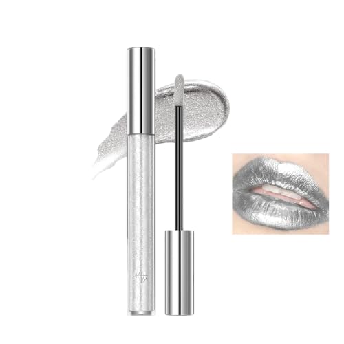 Mikabila Glitzer Lippenstift Metallic Glänzend Glossy,Lip Gloss Metallischer Diamant Lipstick Flüssiger Funkeln Schimmer Lippenstift Nonstick Schalen Make-up Lippenglanz,(Silver White) von Mikabila