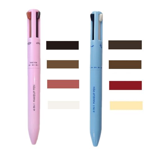 Mikabila 2PCS 4-in-1 Schminkstift, Multifunktionaler Make-up-Stift 4 in 1, 4 Farben Quad Highlighter Lip Liner, Eye Liner, Augenbrauenstift, Langanhaltender Mehrzweck-Makeup-Stift von Mikabila