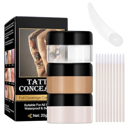 Mikabila Tattoo Concealer,2 Colors Wasserdichter Make up Haut Narben Concealer für Muttermale,Tattoo Concealer Cream, Narben Concealer,Skin Concealer Make up Haut Narben Concealer für Männer Frauen von Mikabila
