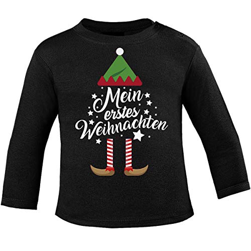 miKalino Baby/Kinder Longsleeve Mein erstes Weihnachten (Weihnachts-Elf) 100% handbedruckt in Deutschland - bei 60 Grad waschbar - mit Spruch, Farbe:schwarz, Grösse:56-62 von miKalino