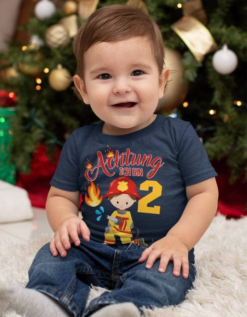 Mikalino Baby/Kinder T-Shirt Mit Spruch Achtung Ich Bin 2 Zwei Feuerwehr Kurzarm | Geschenkidee von Mikalino