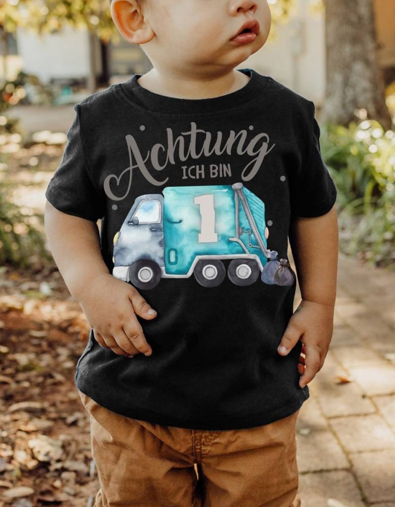 Mikalino Baby/Kinder T-Shirt Mit Spruch Achtung Ich Bin Eins 1 Müllabfuhr Kurzarm | Geschenkidee von Mikalino
