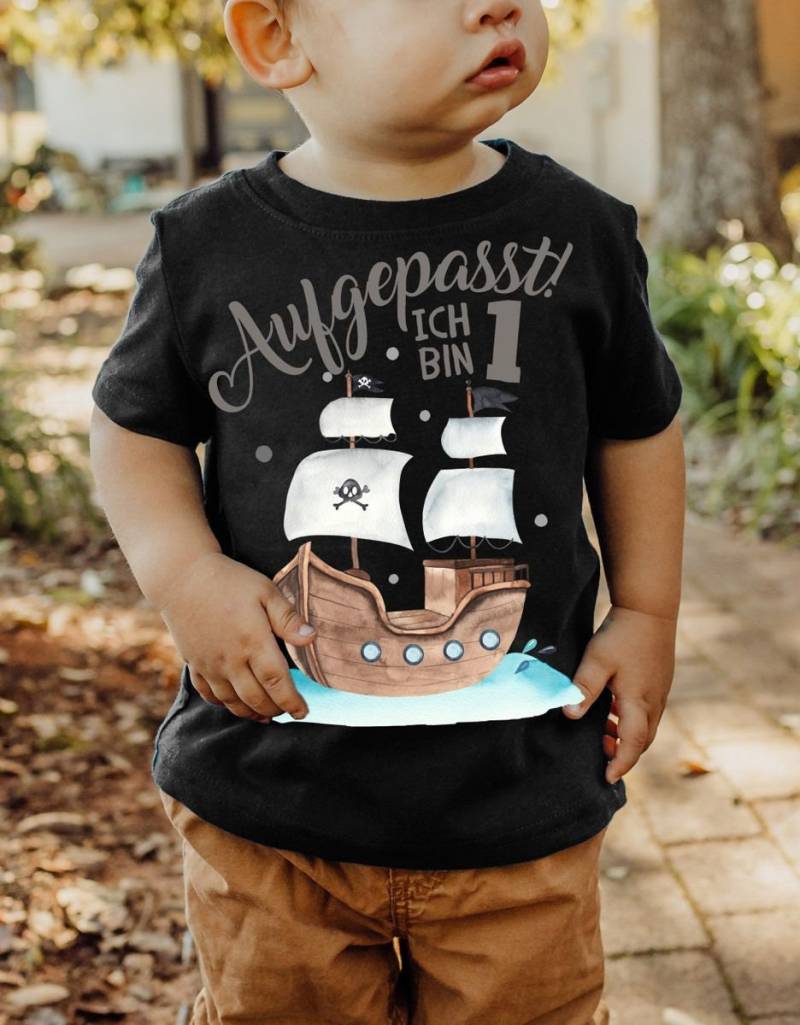 Mikalino Baby/Kinder T-Shirt Mit Spruch Aufgepasst Ich Bin Eins 1 Pirat Kurzarm | Geschenkidee von Mikalino