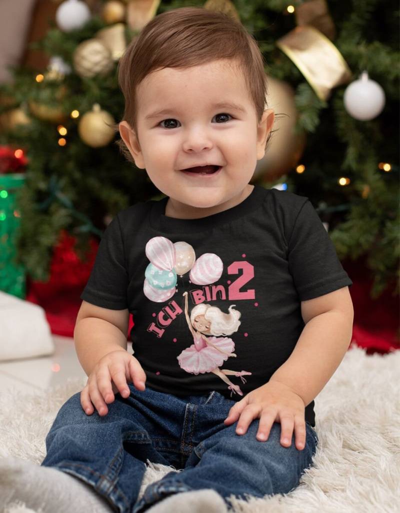 Mikalino Baby/Kinder T-Shirt Mit Spruch Endlich Zwei 2 Fliegende Ballerina Kurzarm | Geschenkidee von Mikalino