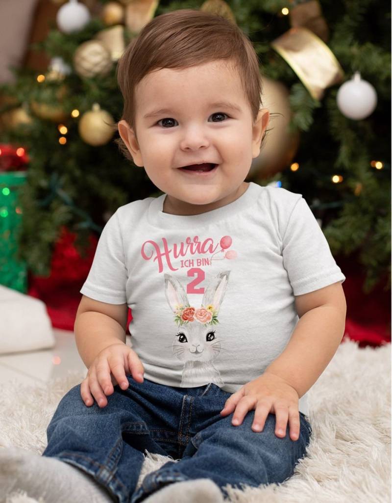 Mikalino Baby/Kinder T-Shirt Mit Spruch Hurra Ich Bin Zwei 2 Süßes Motiv Zum Zweiten Geburtstag Hase Kurzarm | Geschenkidee von Mikalino