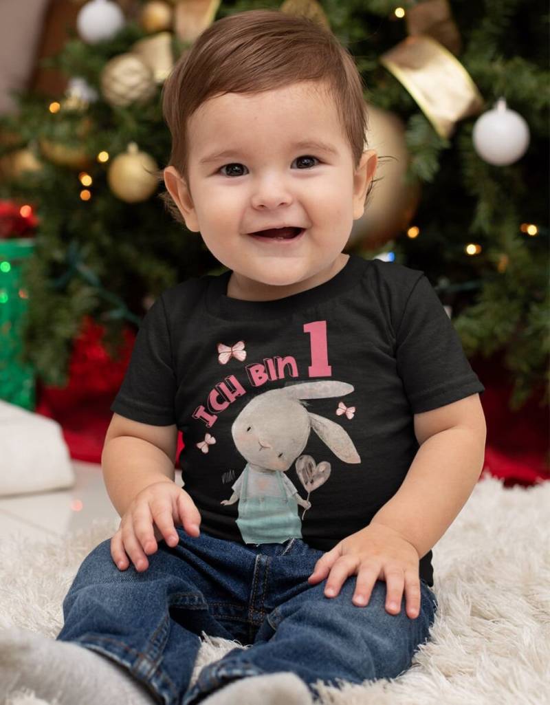 Mikalino Baby/Kinder T-Shirt Mit Spruch Ich Bin Eins 1 Süßer Hase Herz Kurzarm | Geschenkidee von Mikalino