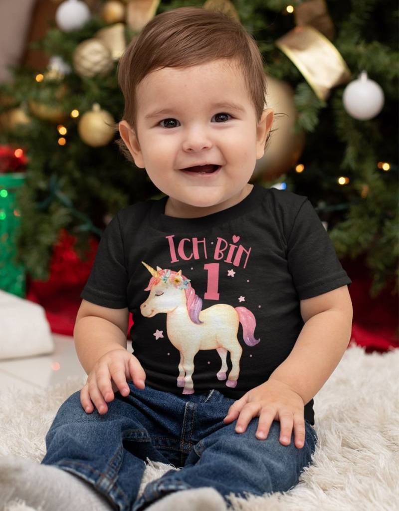 Mikalino Baby/Kinder T-Shirt Mit Spruch Ich Bin Eins 1 Süßes Einhornmotiv Zum Ersten Geburtstag Kurzarm | Geschenkidee von Mikalino