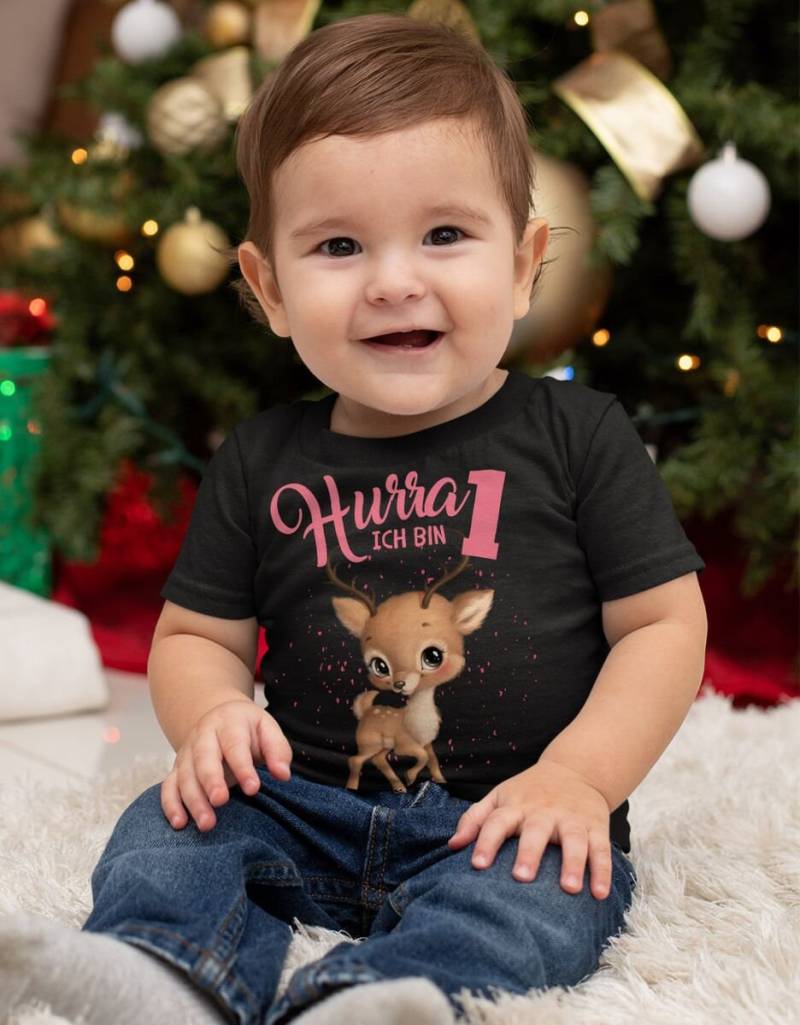 Mikalino Baby/Kinder T-Shirt Mit Spruch Ich Bin Eins 1 Süßes Rehkitz Kurzarm | Geschenkidee von Mikalino
