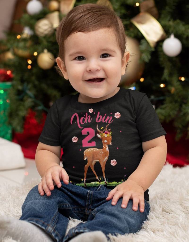 Mikalino Baby/Kinder T-Shirt Mit Spruch Ich Bin Zwei 2 Niedliches Reh Kurzarm | Geschenkidee von Mikalino