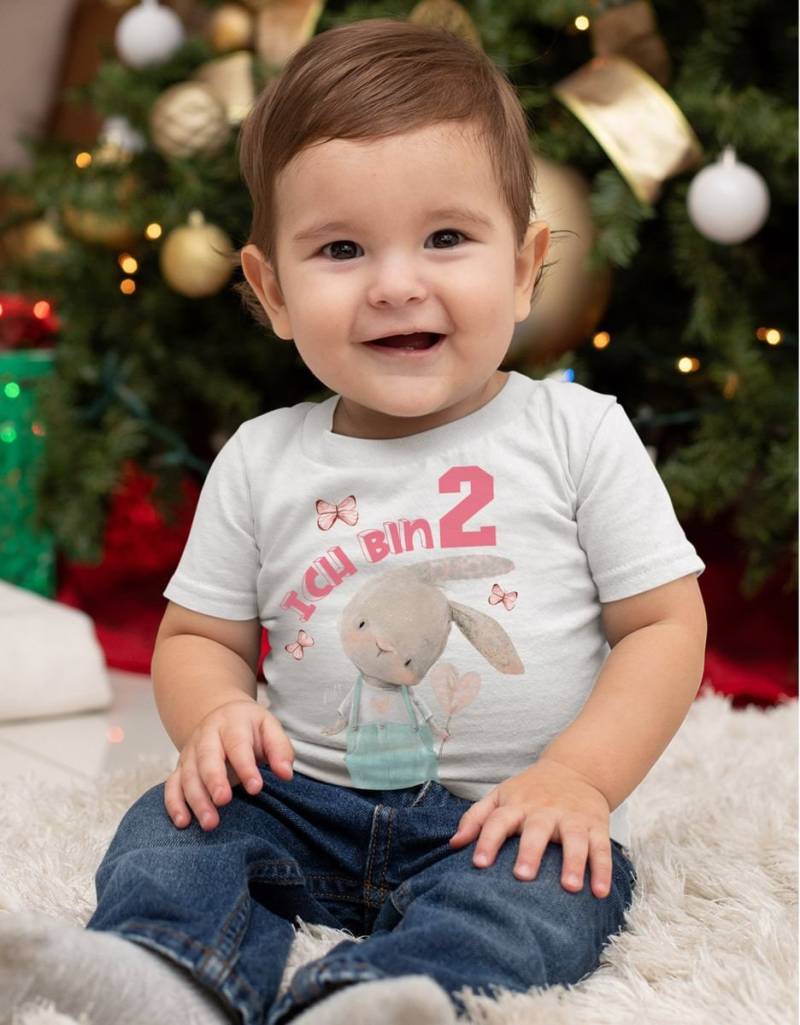 Mikalino Baby/Kinder T-Shirt Mit Spruch Ich Bin Zwei 2 Süßer Hase Herz Kurzarm | Geschenkidee von Mikalino