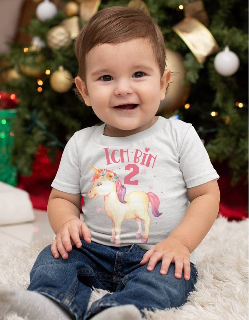 Mikalino Baby/Kinder T-Shirt Mit Spruch Ich Bin Zwei 2 Süßes Einhornmotiv Zum Zweiten Geburtstag Kurzarm | Geschenkidee von Mikalino