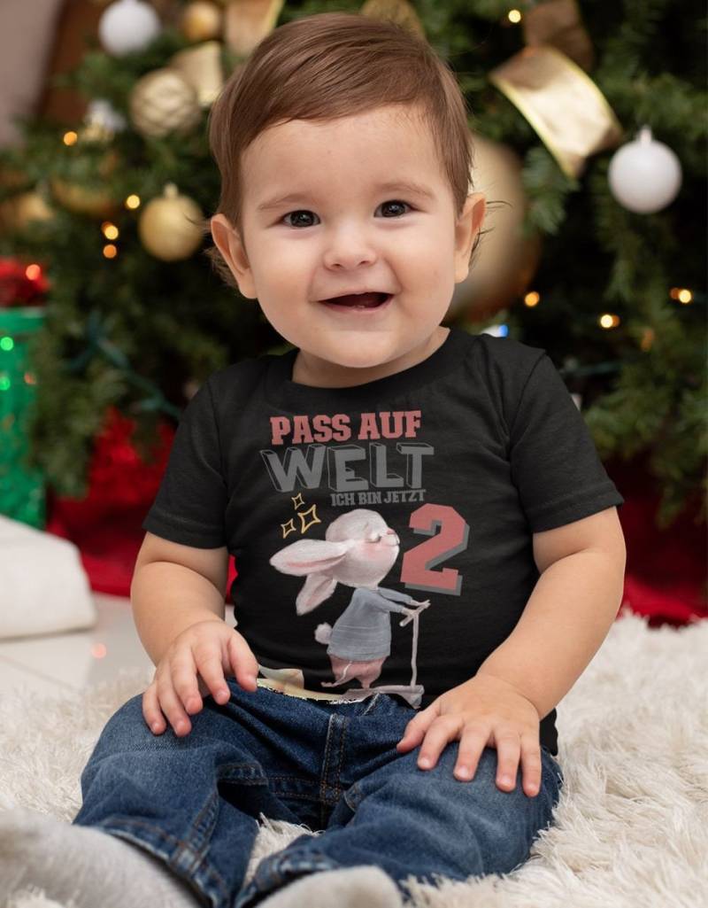 Mikalino Baby/Kinder T-Shirt Mit Spruch Pass Auf Welt Ich Bin Jetzt Zwei 2 Hase Einem Roller Kurzarm | Geschenkidee von Mikalino