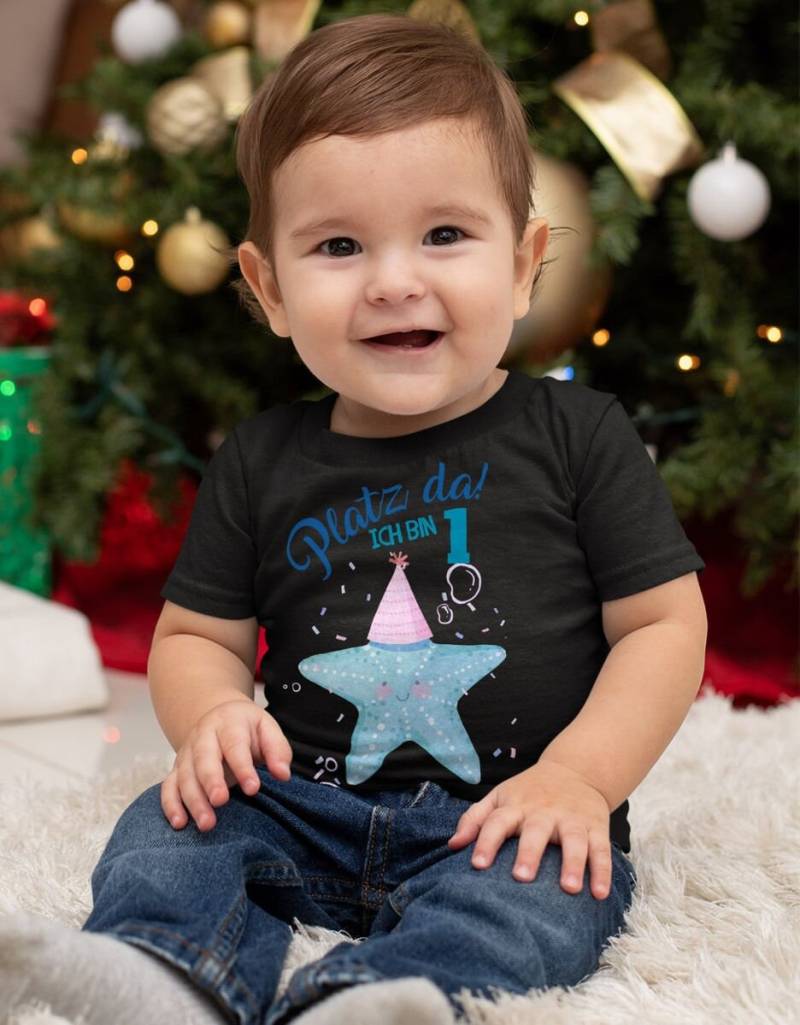 Mikalino Baby/Kinder T-Shirt Mit Spruch Platz Da Ich Bin Eins 1 Seestern Kurzarm | Geschenkidee von Mikalino