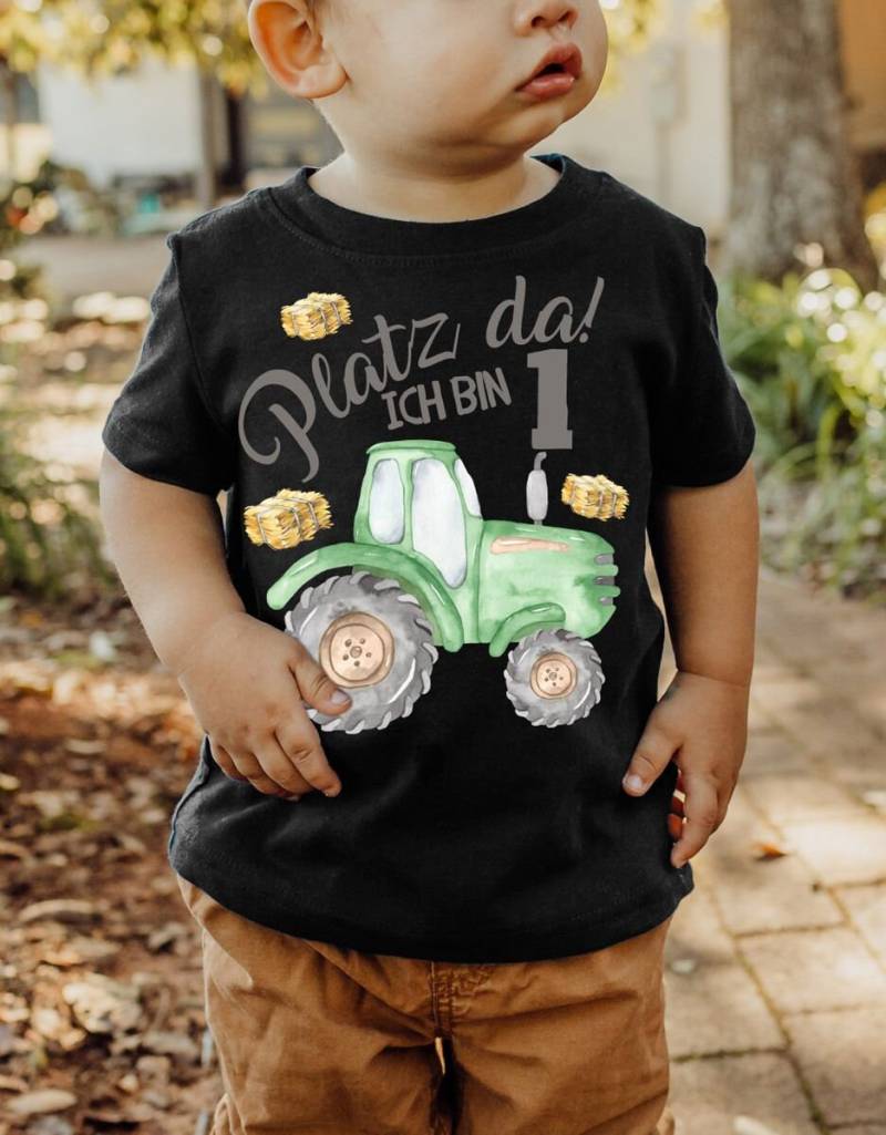 Mikalino Baby/Kinder T-Shirt Mit Spruch Platz Da Ich Bin Eins 1 Traktor Heuballen Kurzarm | Geschenkidee von Mikalino