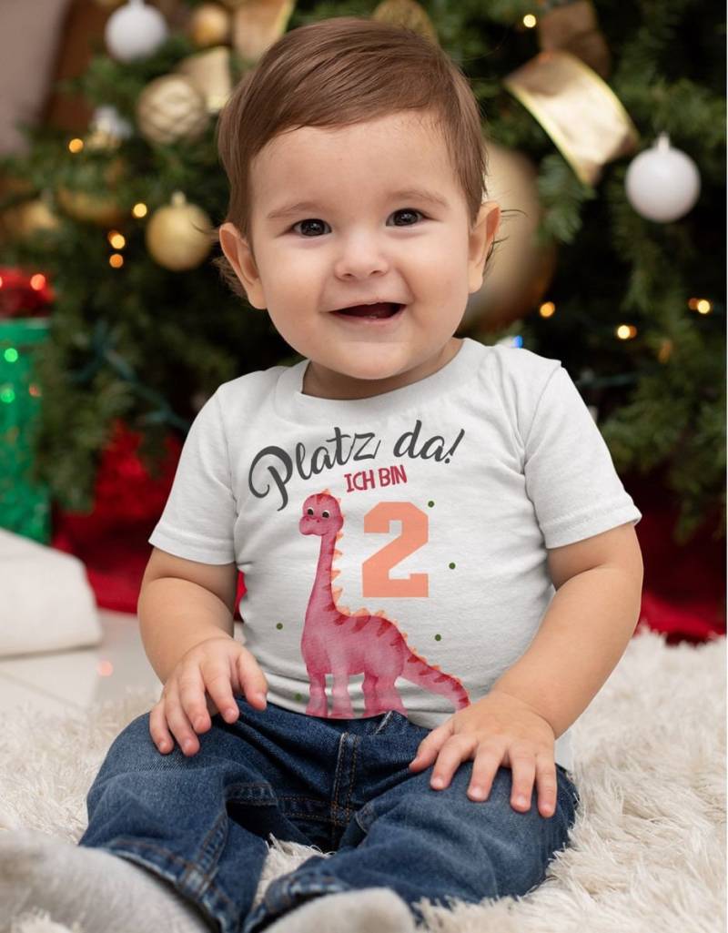 Mikalino Baby/Kinder T-Shirt Mit Spruch Platz Da Ich Bin Zwei 2 Dinosaurier Langhals Kurzarm | Geschenkidee von Mikalino