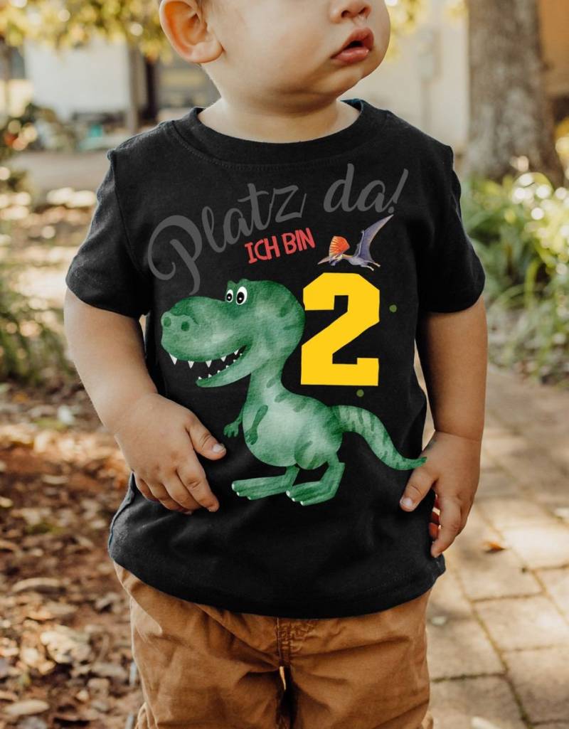 Mikalino Baby/Kinder T-Shirt Mit Spruch Platz Da Ich Bin Zwei 2 Dinosaurier T-Rex Flugsaurier Kurzarm | Geschenkidee von Mikalino