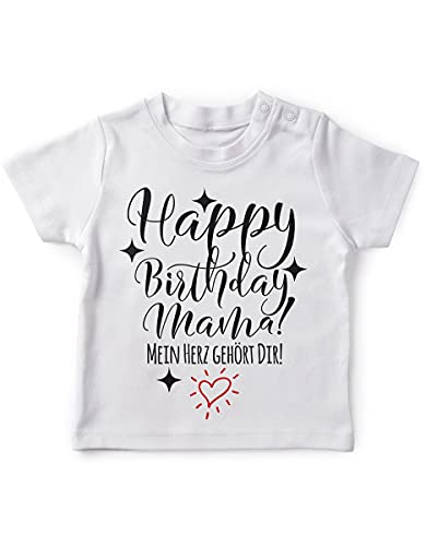 miKalino Baby/Kinder T-Shirt mit Spruch für Jungen Mädchen Unisex Kurzarm Happy Birthday Mama! Mein Herz gehört Dir! | handbedruckt in Deutschland | Handmade with Love, Farbe:Weiss, Grösse:80-86 von miKalino