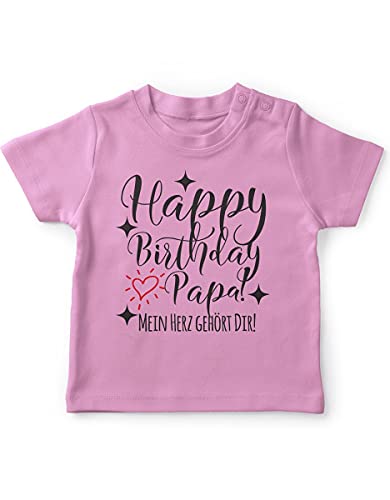 Mikalino Baby/Kinder T-Shirt mit Spruch für Jungen Mädchen Unisex Kurzarm Happy Birthday Papa! Mein Herz gehört Dir! | handbedruckt in Deutschland | Handmade with Love, Farbe:rosa, Grösse:56-62 von miKalino