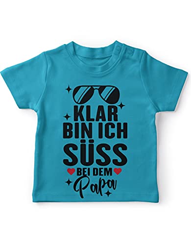 miKalino Baby/Kinder T-Shirt mit Spruch für Jungen Mädchen Unisex Kurzarm Klar Bin ich süß - bei dem Papa | handbedruckt in Deutschland | Handmade with Love, Farbe:Atoll, Grösse:80-86 von miKalino