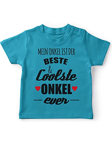 miKalino Baby/Kinder T-Shirt mit Spruch für Jungen Mädchen Unisex Kurzarm Mein Onkel ist der Beste und coolste Onkel | handbedruckt in Deutschland | Handmade with Love, Farbe:Atoll, Grösse:80-86 von miKalino