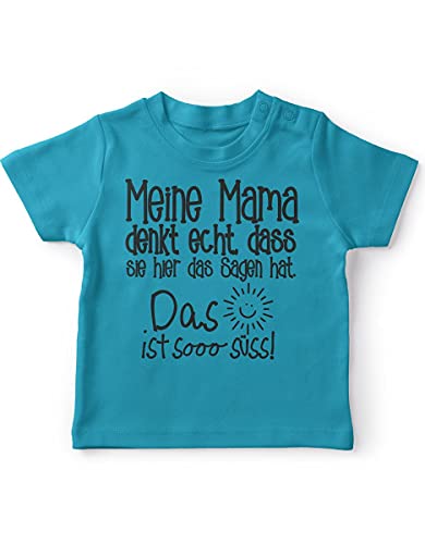 miKalino Baby/Kinder T-Shirt mit Spruch für Jungen Mädchen Unisex Kurzarm Meine Mama Denkt echt | handbedruckt in Deutschland | Handmade with Love, Farbe:Atoll, Grösse:92-98 von miKalino