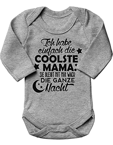 miKalino Babybody mit Spruch für Jungen Mädchen Unisex Langarm Ich habe einfach die coolste Mama | handbedruckt in Deutschland | Handmade with love, Farbe:heather, Grösse:80 von miKalino