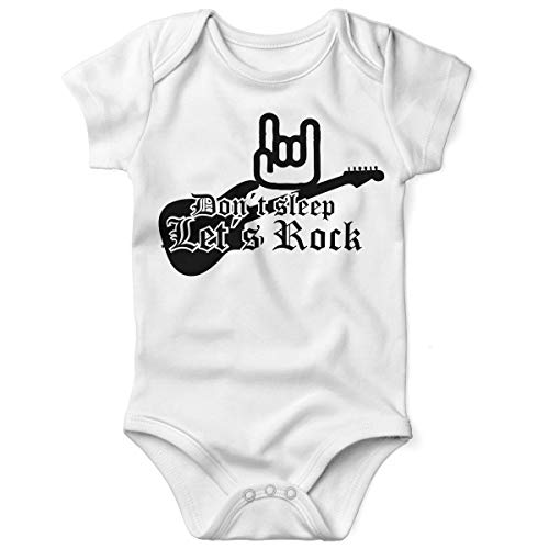 miKalino Babybody mit Spruch für Jungen Mädchen Unisex kurzarm Don´t Sleep - Let´s Rock | handbedruckt in Deutschland | Handmade with love, Grösse:68, Farbe:weiss von miKalino