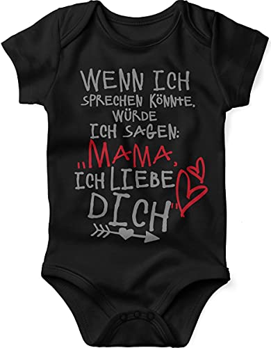 miKalino Babybody Muttertagsgeschenk mit Spruch für Jungen Mädchen kurzarm Wenn ich sprechen könnte würde ich sagen: Mama ich liebe Dich | handbedruckt | Handmade, Farbe:schwarz, Grösse:56 von miKalino