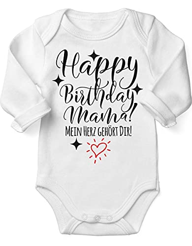 miKalino Babybody mit Spruch für Jungen Mädchen Unisex Langarm Happy Birthday Mama! Mein Herz gehört Dir! | handbedruckt in Deutschland | Handmade with love, Farbe:weiss, Grösse:80 von miKalino