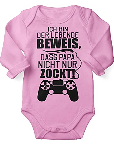 miKalino Babybody mit Spruch für Jungen Mädchen Unisex Langarm Ich bin der lebende Beweis, dass Papa nicht nur zockt. | handbedruckt in Deutschland , Farbe:rosa, Grösse:56 von miKalino