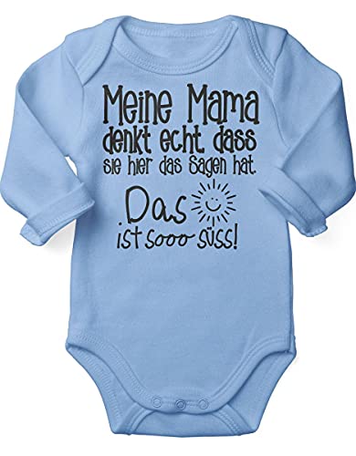 miKalino Babybody mit Spruch für Jungen Mädchen Unisex Langarm Meine Mama denkt echt | handbedruckt in Deutschland | Handmade with love, Farbe:sky, Grösse:62 von miKalino