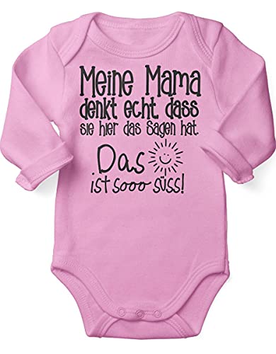 miKalino Babybody mit Spruch für Jungen Mädchen Unisex Langarm Meine Mama denkt echt | handbedruckt in Deutschland | Handmade with love, Farbe:rosa, Grösse:68 von miKalino