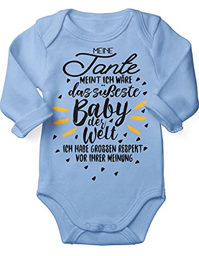 miKalino Babybody mit Spruch für Jungen Mädchen Unisex Langarm Meine Tante meint ich wäre das süßeste Baby der Welt | handbedruckt in Deutschland | Handmade with love, Farbe:sky, Grösse:56 von miKalino