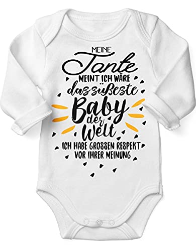 miKalino Babybody mit Spruch für Jungen Mädchen Unisex Langarm Meine Tante meint ich wäre das süßeste Baby der Welt | handbedruckt in Deutschland | Handmade with love, Farbe:weiss, Grösse:68 von miKalino