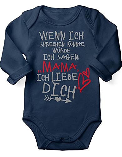 miKalino Babybody mit Spruch für Jungen Mädchen Unisex Langarm Wenn ich sprechen könnte würde ich sagen: Mama ich liebe Dich | handbedruckt in Deutschland |, Farbe:navy, Grösse:86-92 von miKalino