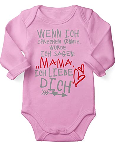 miKalino Babybody mit Spruch für Jungen Mädchen Unisex Langarm Wenn ich sprechen könnte würde ich sagen: Mama ich liebe Dich | handbedruckt in Deutschland |, Farbe:rosa, Grösse:80 von miKalino