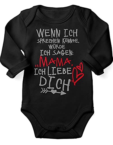 miKalino Babybody mit Spruch für Jungen Mädchen Unisex Langarm Wenn ich sprechen könnte würde ich sagen: Mama ich liebe Dich | handbedruckt in Deutschland |, Farbe:schwarz, Grösse:68 von miKalino