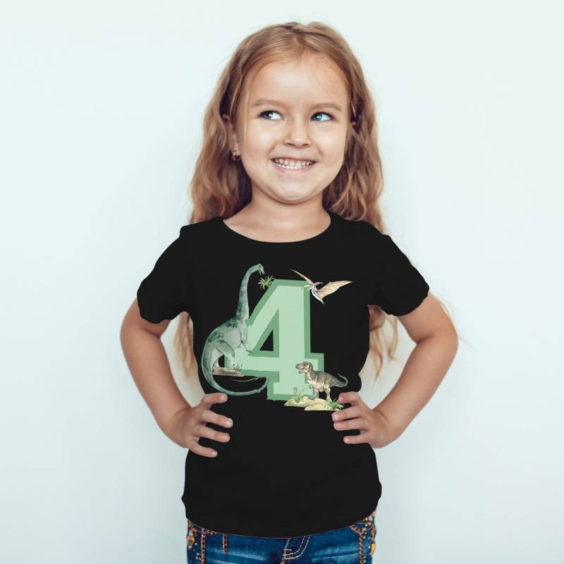 Mikalino Kinder T-Shirt 4 Geburtstag Dinosaurier Kurzarm Shirt Für Jungen Und Mädchen | Geschenkidee von Mikalino