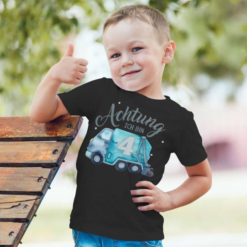 Mikalino Kinder T-Shirt Achtung Ich Bin 4 - Müllabfuhr Kurzarm Shirt Für Jungen Und Mädchen | Geschenkidee von Mikalino