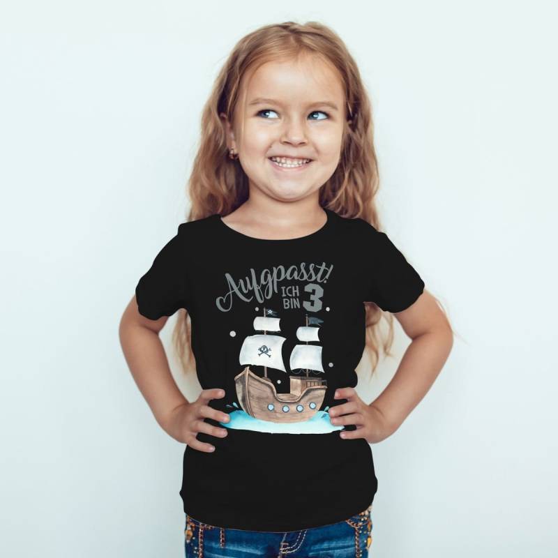 Mikalino Kinder T-Shirt Aufgepasst Ich Bin 3 Pirat Kurzarm Shirt Für Jungen Und Mädchen | Geschenkidee von Mikalino